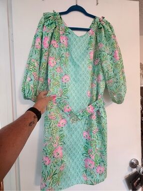 Lilly Pulitzer Mint Green Midi Dress with Pink Floral Print